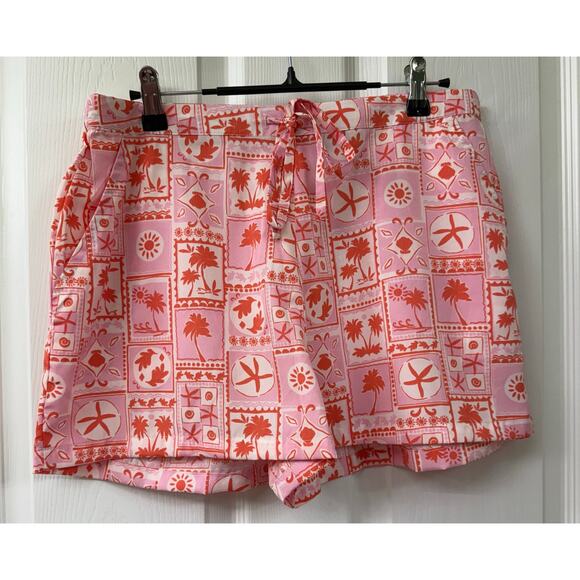 Sigrid Olsen Sleepwear 2 piece short lounge set pink red tropical notch NWT - Picture 7 of 10